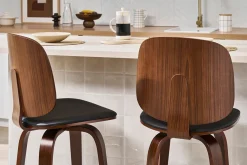 Tabourets de bar design pivotants noirs et noyer H66 cm (lot de 2) BECK