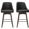 Tabourets de bar design pivotants 360° noir et noyer H65 (lot de 2) HASTA