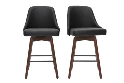 Tabourets de bar design pivotants 360° noir et noyer H65 (lot de 2) HASTA