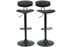 Tabourets de bar design réglables noir et bois foncé (lot de 2) VASCO