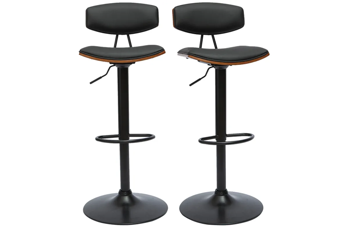 Tabourets de bar design réglables noir et bois foncé (lot de 2) VASCO
