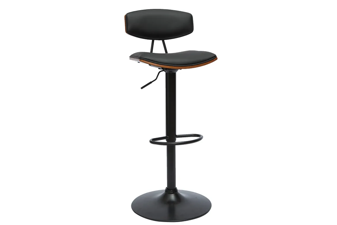 Tabourets de bar design réglables noir et bois foncé (lot de 2) VASCO