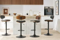 Tabourets de bar design réglables noir et bois foncé (lot de 2) VASCO