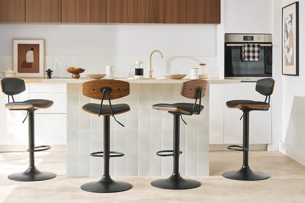 Tabourets de bar design réglables noir et bois foncé (lot de 2) VASCO