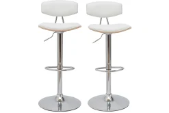 Tabourets de bar design réglables blanc et bois clair (lot de 2) VASCO