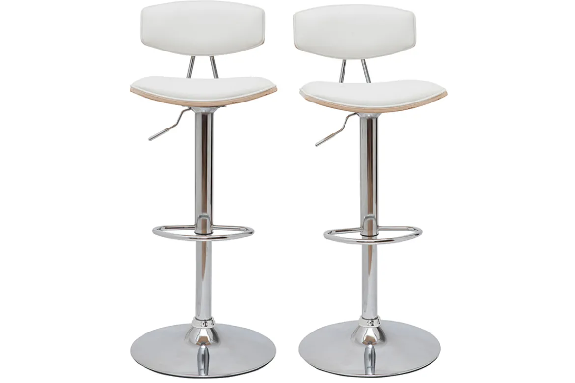 Tabourets de bar design réglables blanc et bois clair (lot de 2) VASCO