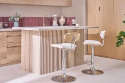Tabourets de bar design réglables blanc et bois clair (lot de 2) VASCO