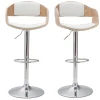 Tabourets de bar design réglables en polyuréthane blanc et bois clair (lot de 2) EUSTACHE