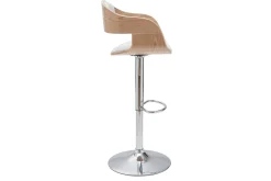 Tabourets de bar design réglables en polyuréthane blanc et bois clair (lot de 2) EUSTACHE