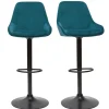 Tabourets de bar design réglables velours bleu pétrole (lot de 2) HOLO