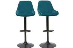 Tabourets de bar design réglables velours bleu pétrole (lot de 2) HOLO