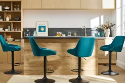 Tabourets de bar design réglables velours bleu pétrole (lot de 2) HOLO