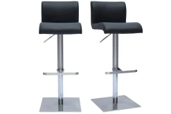 Tabourets de bar design réglables noir et inox brossé (lot de 2) SHEINA