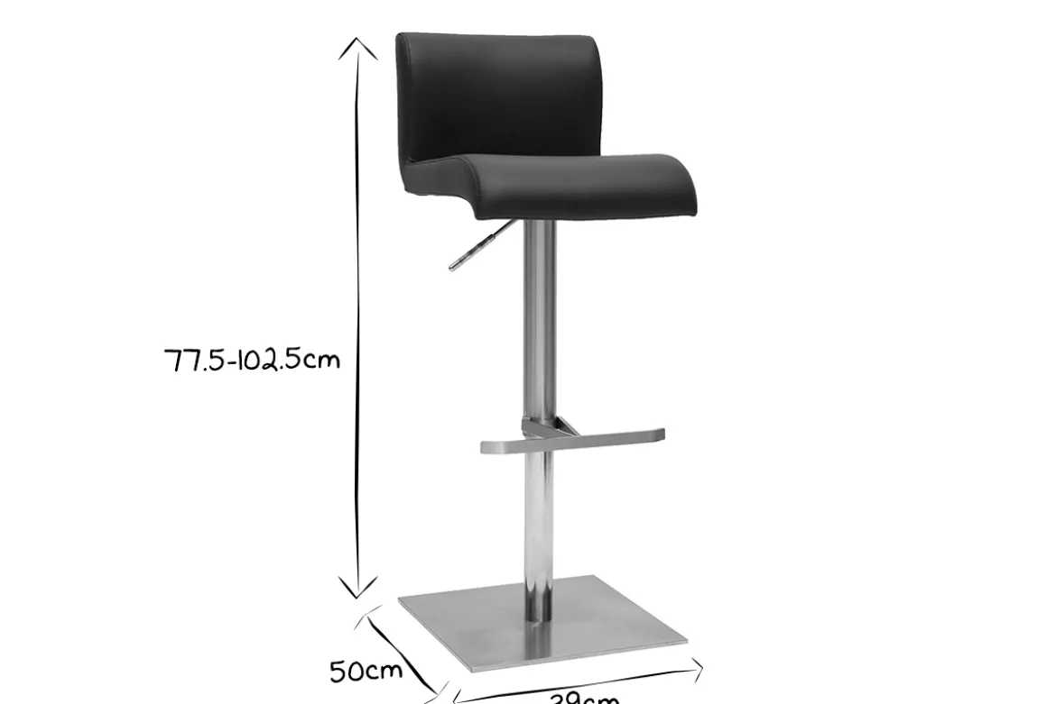 Tabourets de bar design réglables noir et inox brossé (lot de 2) SHEINA