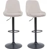 Tabourets de bar design réglables en tissu velours taupe et métal noir 360° (lot de 2) HOLO