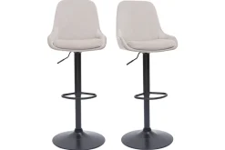 Tabourets de bar design réglables en tissu velours taupe et métal noir 360° (lot de 2) HOLO