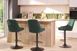 Tabourets de bar design réglables en tissu velours taupe et métal noir 360° (lot de 2) HOLO