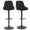 Tabourets de bar design réglables en tissu velours noir et métal noir 360° (lot de 2) HOLO