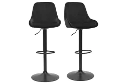Tabourets de bar design réglables en tissu velours noir et métal noir 360° (lot de 2) HOLO