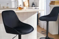 Tabourets de bar design réglables en tissu velours noir et métal noir 360° (lot de 2) HOLO