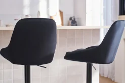 Tabourets de bar design réglables en tissu velours noir et métal noir 360° (lot de 2) HOLO