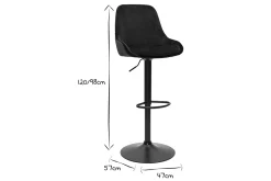 Tabourets de bar design réglables en tissu velours noir et métal noir 360° (lot de 2) HOLO