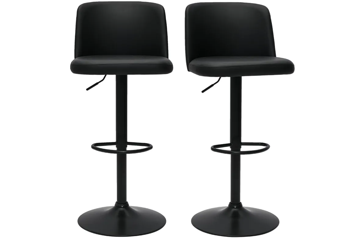 Tabourets de bar design réglables noirs et métal noir (lot de 2) MONTI