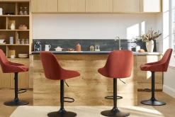 Tabourets de bar design réglables velours rouge tomette (lot de 2) HOLO