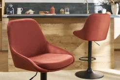 Tabourets de bar design réglables velours rouge tomette (lot de 2) HOLO
