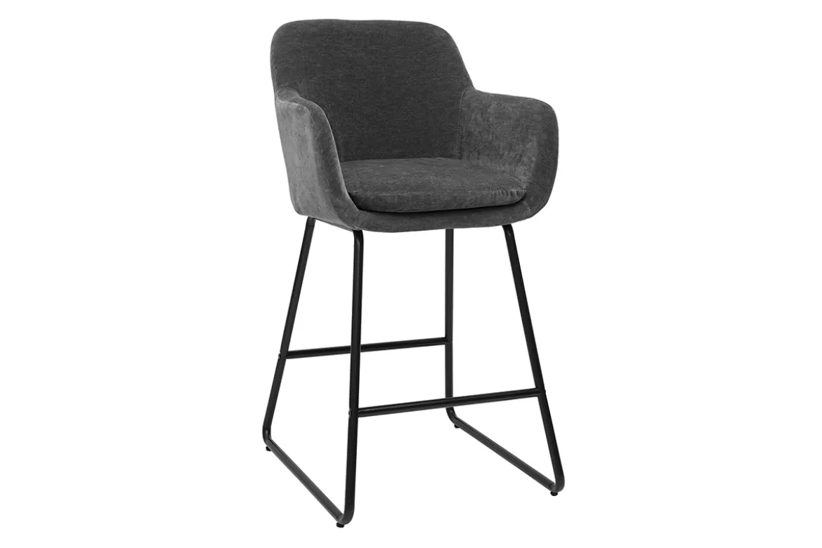 Tabourets de bar effet velours gris foncé H65 cm (lot de 2) AMIKA