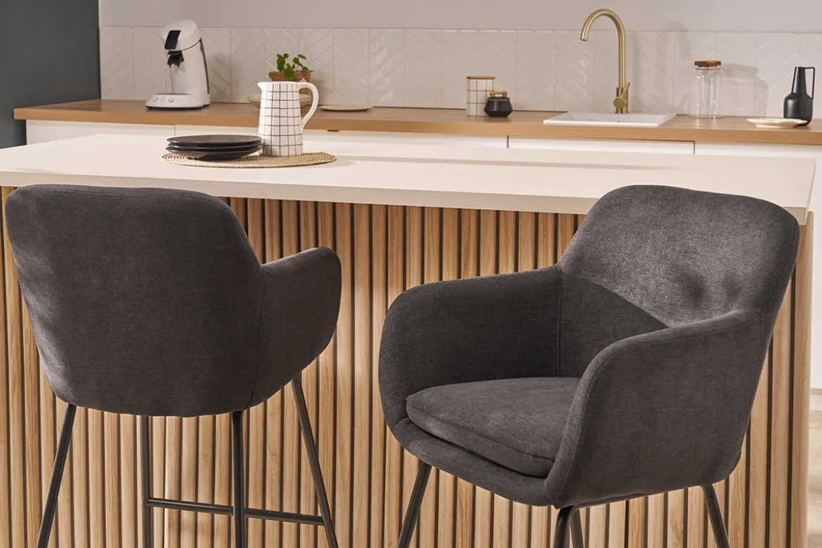 Tabourets de bar effet velours gris foncé H65 cm (lot de 2) AMIKA