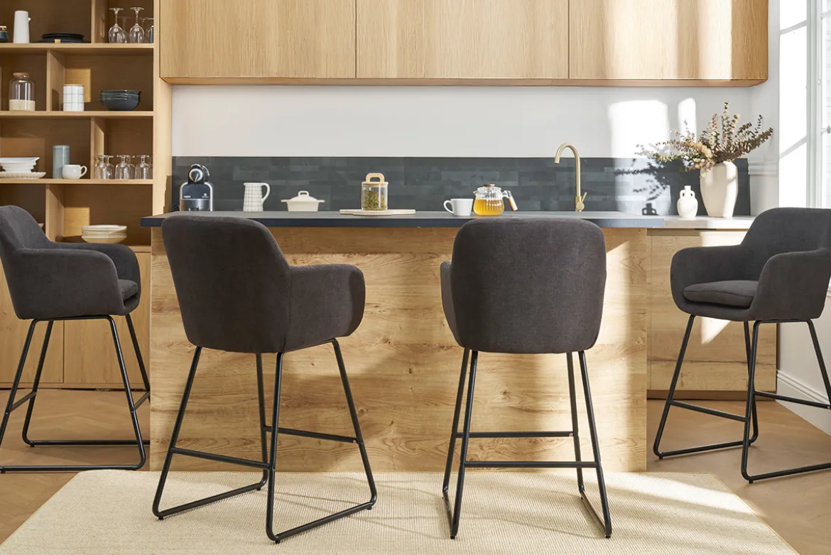 Tabourets de bar effet velours gris foncé H65 cm (lot de 2) AMIKA