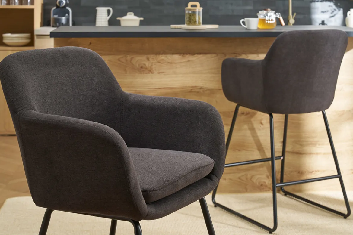 Tabourets de bar effet velours gris foncé H65 cm (lot de 2) AMIKA