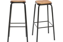 Tabourets de bar empilables noir et bois foncé H77.5 cm (lot de 2) MEMPHIS