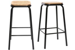 Tabourets de bar empilables noir et bois foncé H65 cm (lot de 2) MEMPHIS