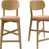 Tabourets de bar en bois clair chêne et tissu effet velours terre brûlée H65 cm (lot de 2) LUCIA