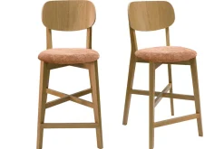 Tabourets de bar en bois clair chêne et tissu effet velours terre brûlée H65 cm (lot de 2) LUCIA