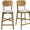 Tabourets de bar en bois clair chêne et tissu beige H65 cm (lot de 2) LUCIA