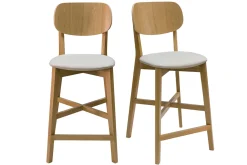 Tabourets de bar en bois clair chêne et tissu beige H65 cm (lot de 2) LUCIA