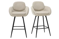 Tabourets de bar en tissu chenille beige et métal noir H68.5 cm (lot de 2) SLAKE