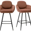 Tabourets de bar en tissu chenille terre brûlée et métal noir H68.5 cm (lot de 2) SLAKE