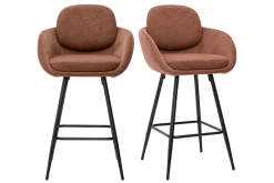 Tabourets de bar en tissu chenille terre brûlée et métal noir H68.5 cm (lot de 2) SLAKE