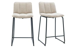 Tabourets de bar en tissu chenille beige et métal noir H65.6 cm (lot de 2) VISTO