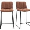 Tabourets de bar en tissu chenille terre brûlée et métal noir H65.6 cm (lot de 2) VISTO