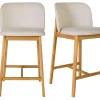 Tabourets de bar en tissu effet velours texturé beige et bois clair H69 cm (lot de 2) TIEGA