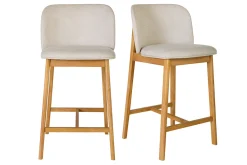 Tabourets de bar en tissu effet velours texturé beige et bois clair H69 cm (lot de 2) TIEGA