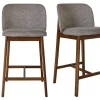 Tabourets de bar en tissu effet velours texturé gris et bois foncé H69 cm (lot de 2) TIEGA