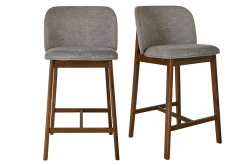 Tabourets de bar en tissu effet velours texturé gris et bois foncé H69 cm (lot de 2) TIEGA
