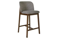 Tabourets de bar en tissu effet velours texturé gris et bois foncé H69 cm (lot de 2) TIEGA