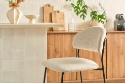 Tabourets de bar en tissu effet velours texturé beige H64 cm (lot de 2) BENTA